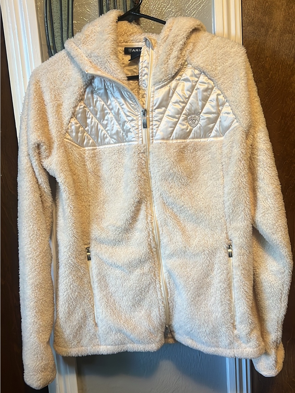 Ariat Cream Sherpa Zip-Up Jacket with Quilted Chest Panels